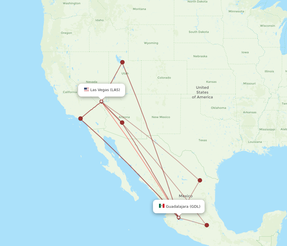 Flights from Las Vegas to Guadalajara LAS to GDL Flight Routes