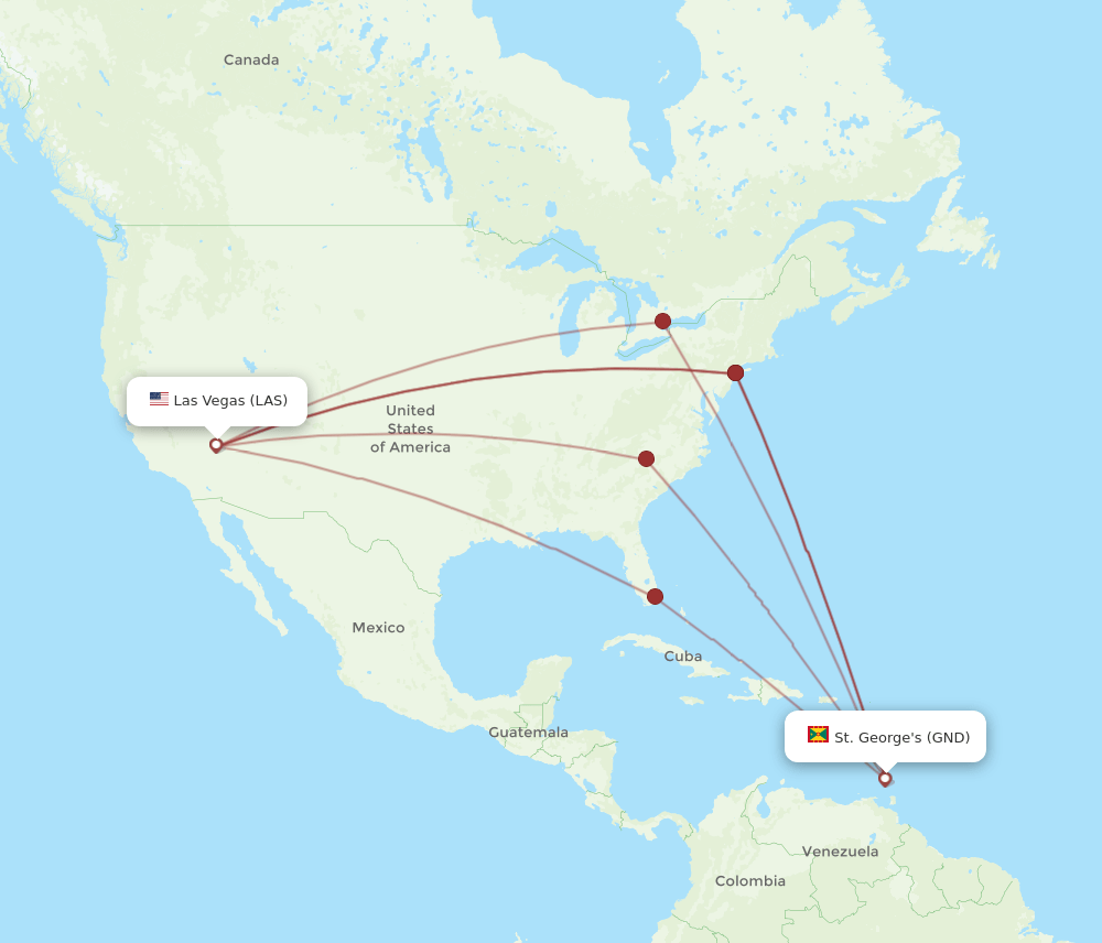 All Flight Routes From Las Vegas To St. George's, Las To Gnd - Flight 