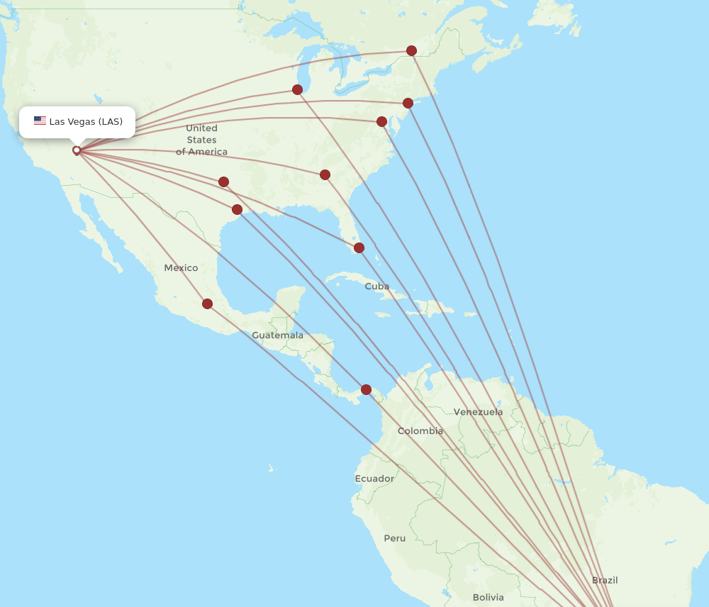 All flight routes from Las Vegas to Sao Paulo, LAS to GRU - Flight Routes