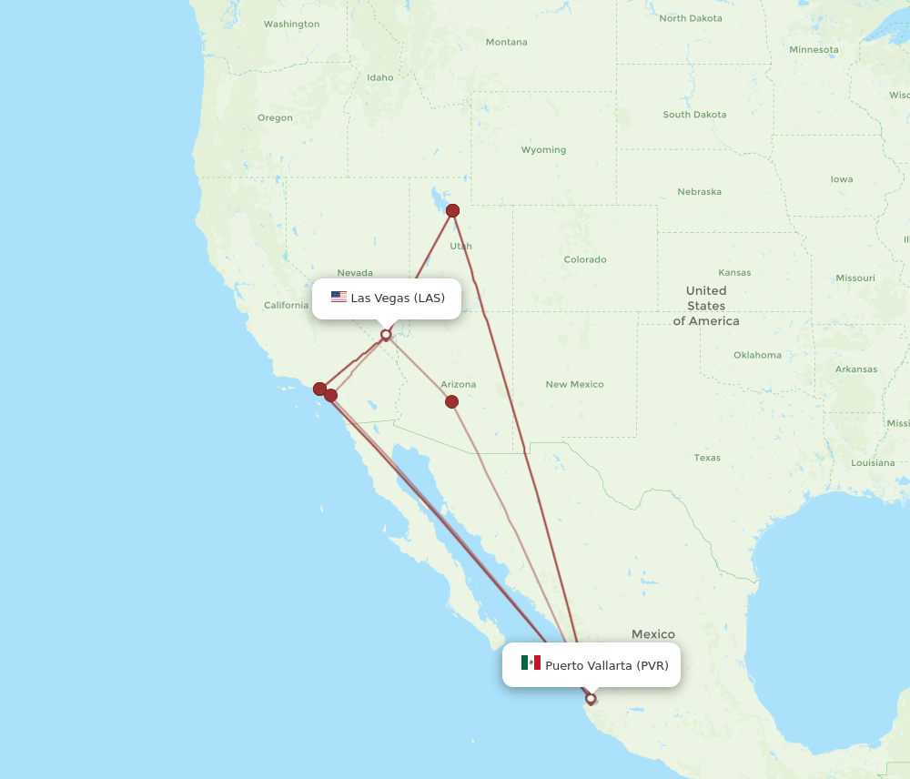 All flight routes from Las Vegas to Puerto Vallarta, LAS to PVR ...