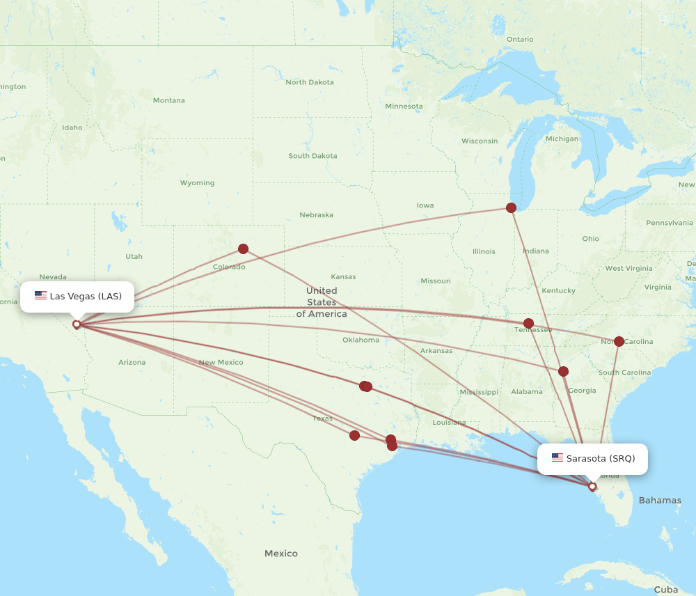 All flight routes from Las Vegas to Sarasota, LAS to SRQ - Flight Routes