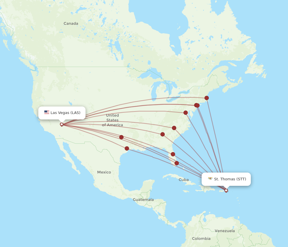 All flight routes from Las Vegas to Saint Thomas, LAS to STT - Flight ...