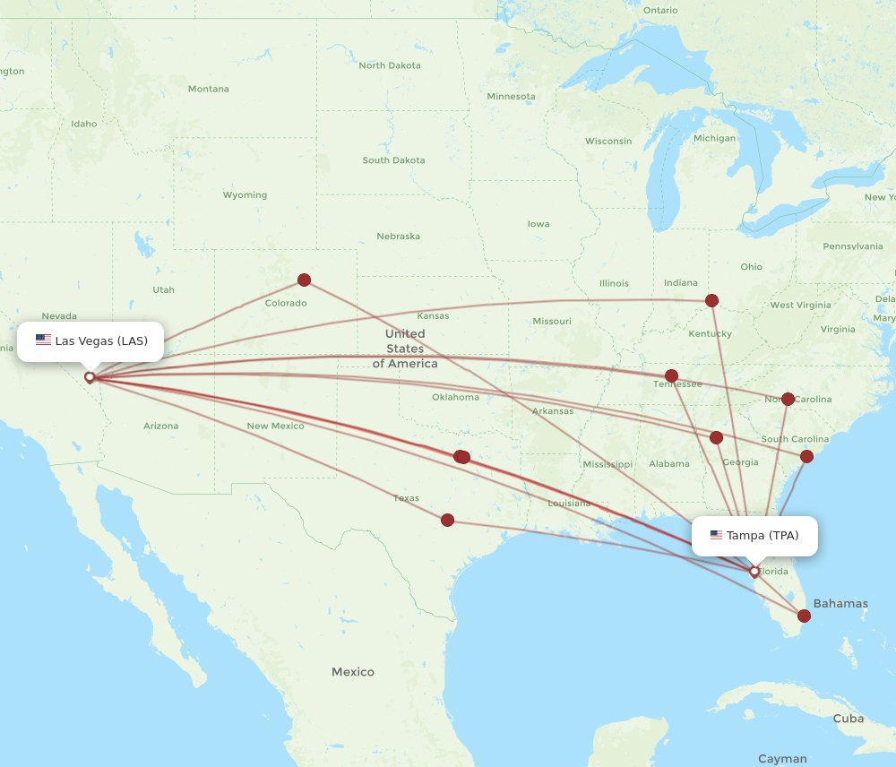 All flight routes from Las Vegas to Tampa, LAS to TPA - Flight Routes