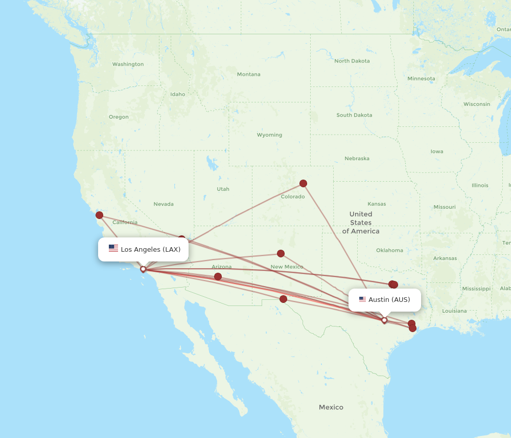 Flights from Los Angeles to Austin LAX to AUS Flight Routes