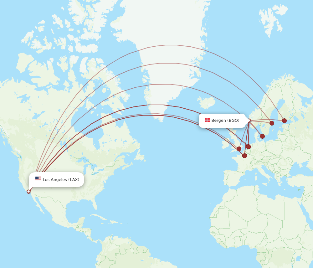 Flights from Los Angeles to Bergen LAX to BGO Flight Routes