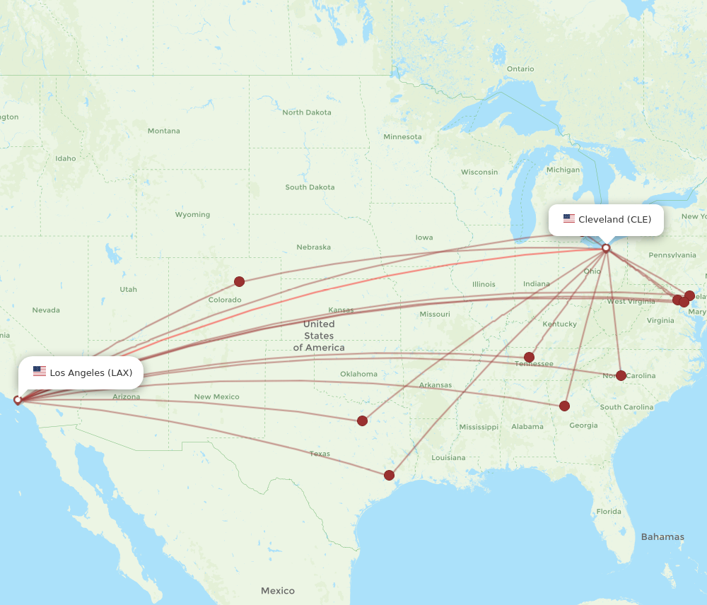 Flights from Los Angeles to Cleveland LAX to CLE Flight Routes