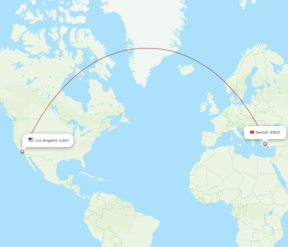 Flights from Los Angeles to Denizli LAX to DNZ Flight Routes