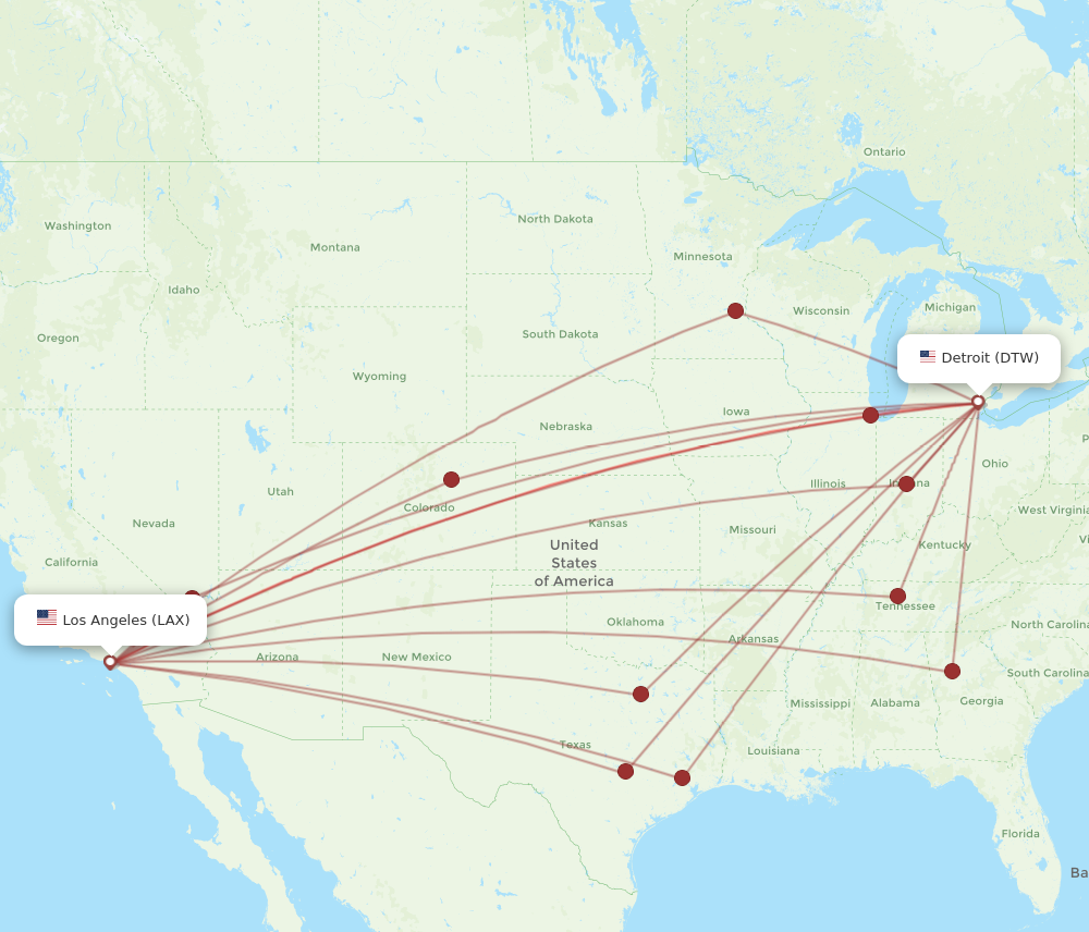 Flights from Los Angeles to Detroit LAX to DTW Flight Routes