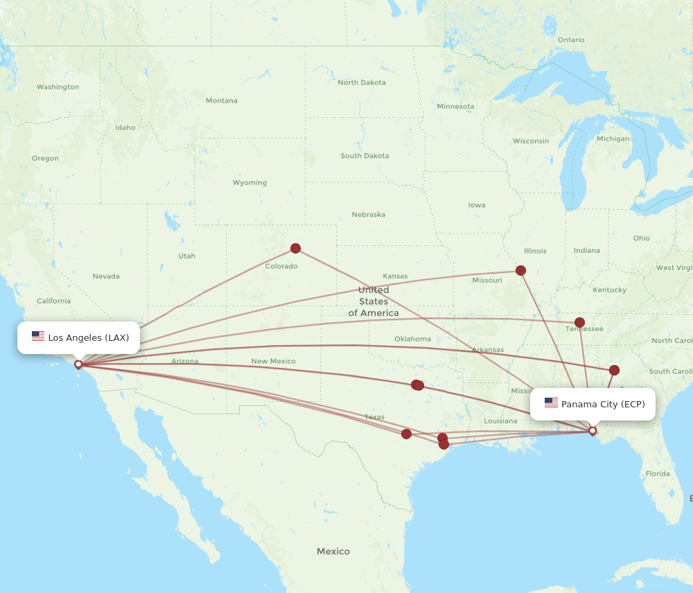 All flight routes from Los Angeles to Panama City, LAX to ECP - Flight ...