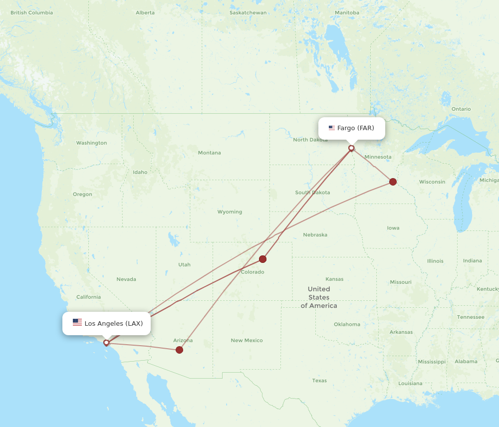 Flights From Los Angeles To Fargo LAX To FAR Flight Routes   LAX FAR 