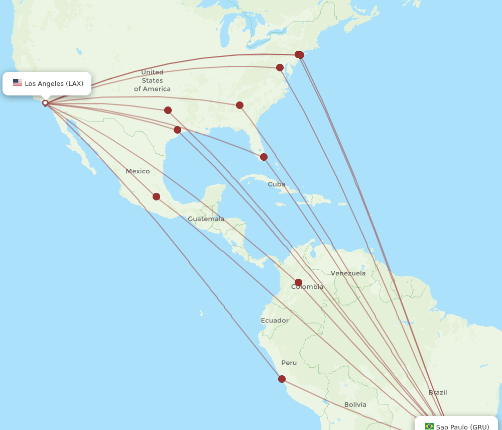 Flights from Los Angeles to Sao Paulo LAX to GRU Flight Routes