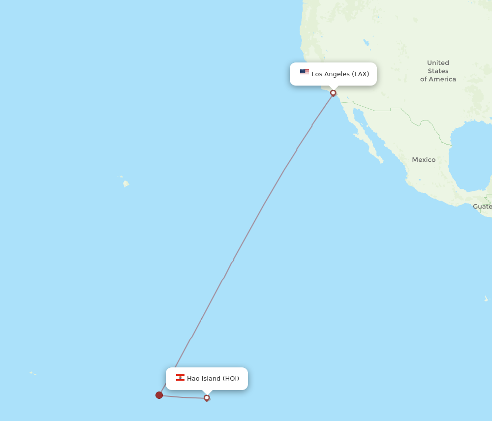 All flight routes from Los Angeles to Hao Island, LAX to HOI - Flight ...