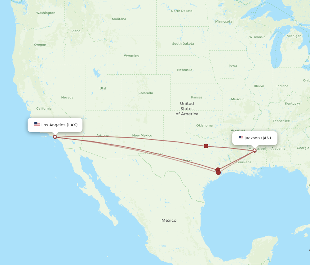 Flights from Los Angeles to Jackson, LAX to JAN Flight Routes