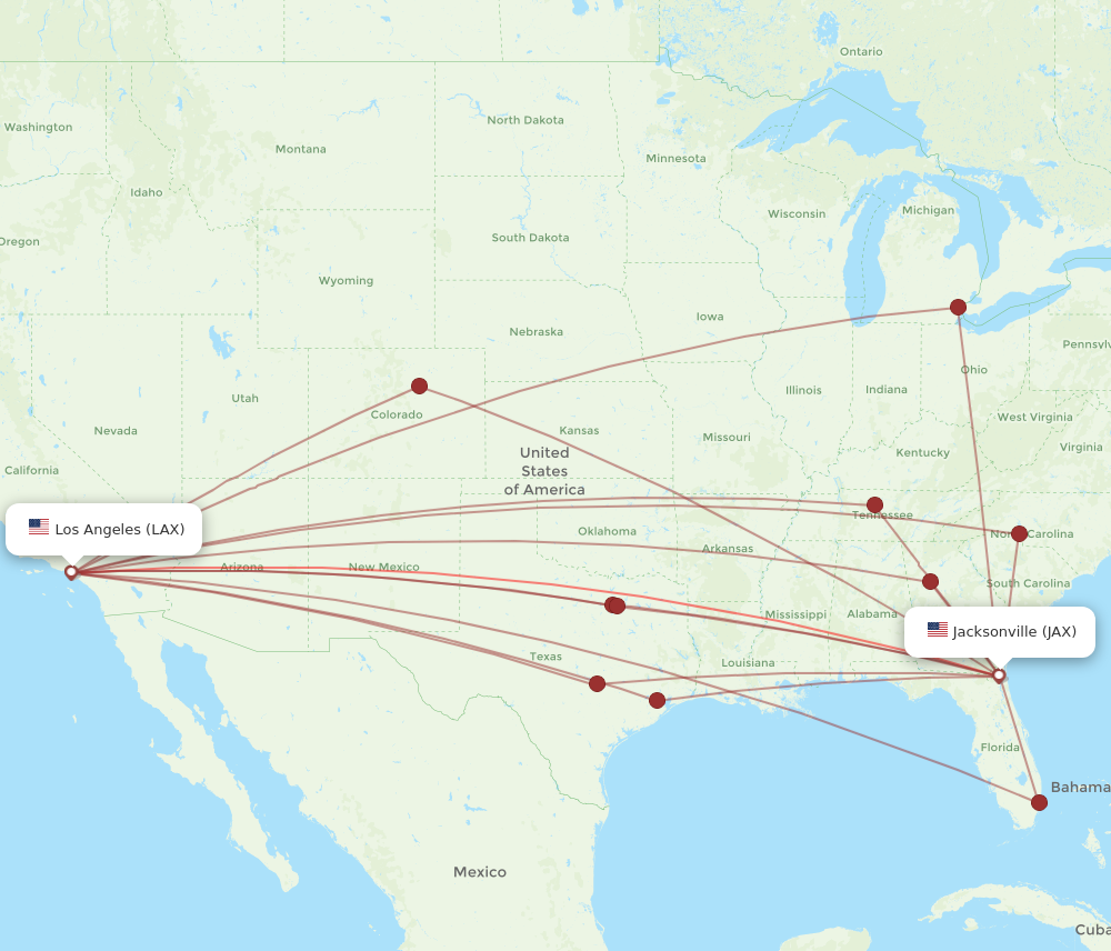 Flights from Los Angeles to Jacksonville LAX to JAX Flight Routes