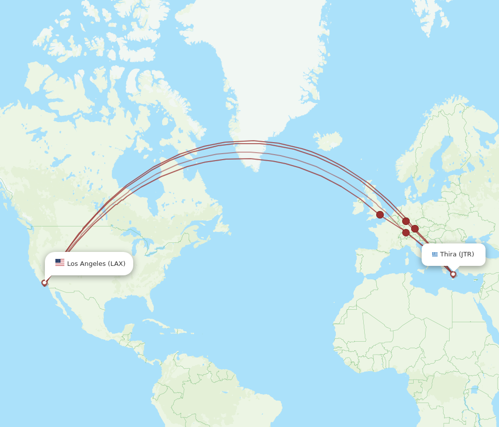 Flights from Los Angeles to Thira LAX to JTR Flight Routes