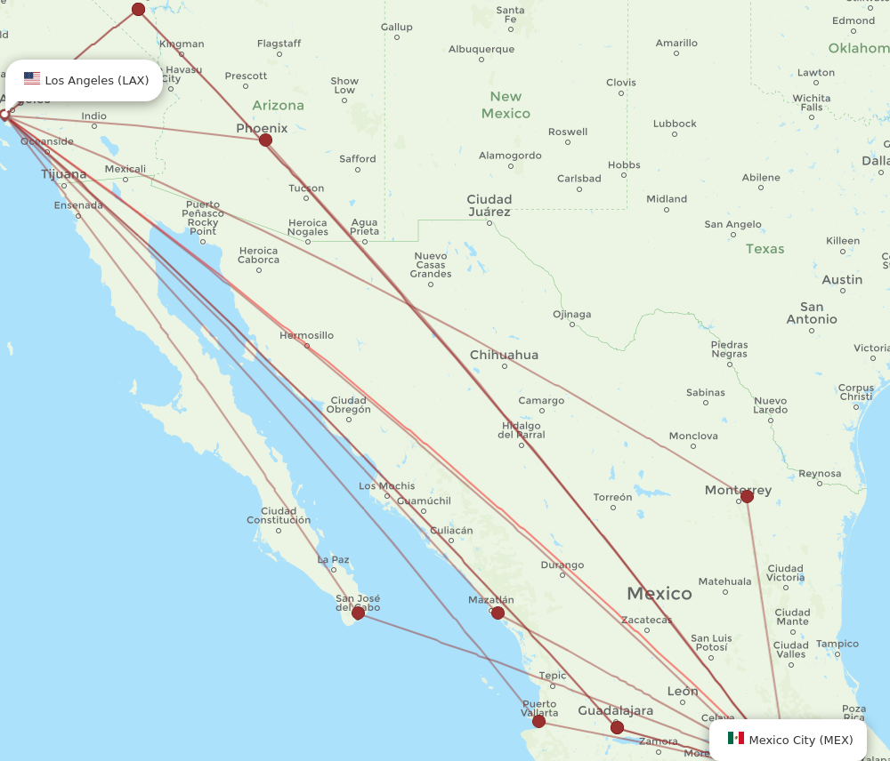 Flights from Los Angeles to Mexico City LAX to MEX Flight Routes