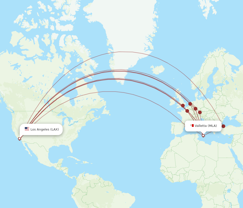 Flights from Los Angeles to Malta LAX to MLA Flight Routes