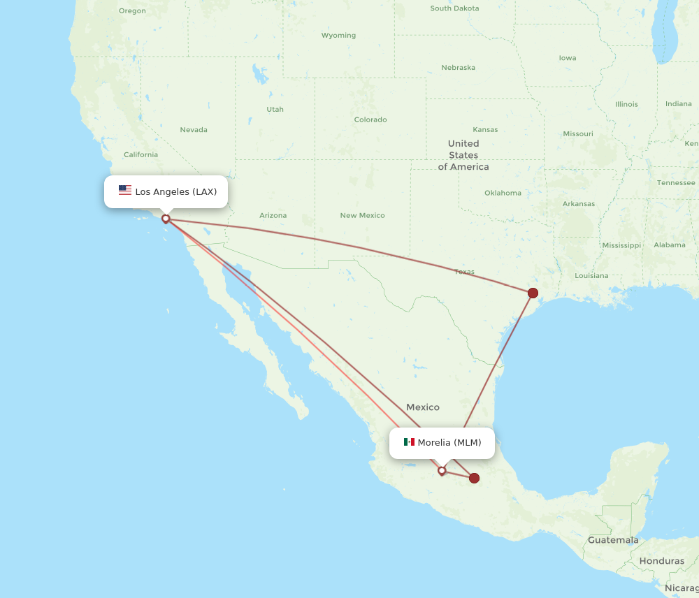 All Flight Routes From Los Angeles To Morelia, Lax To Mlm - Flight Routes