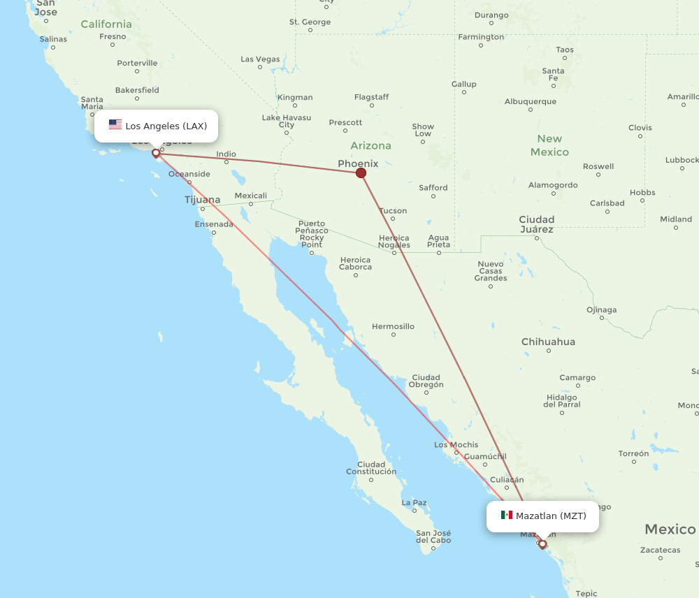 Flights from Los Angeles to Mazatlan LAX to MZT Flight Routes