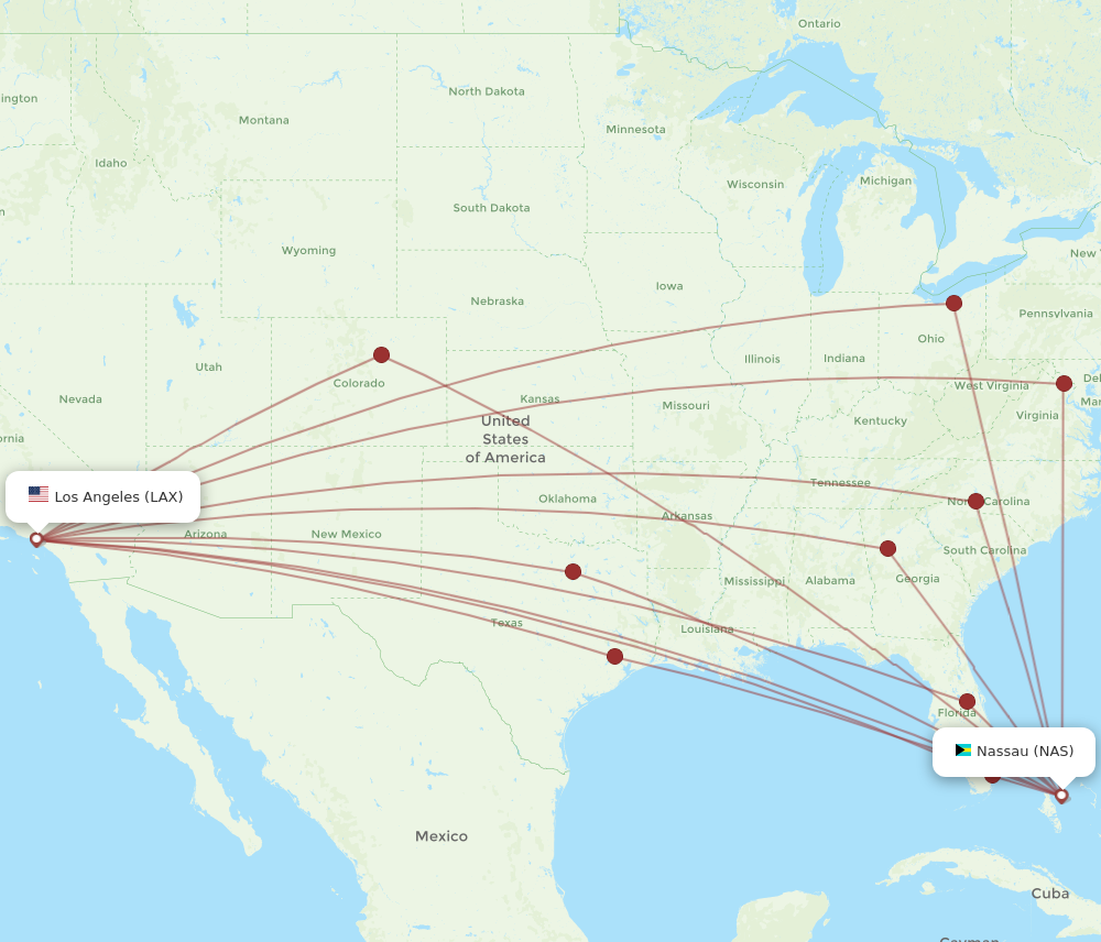 All flight routes from Los Angeles to Nassau, LAX to NAS - Flight Routes