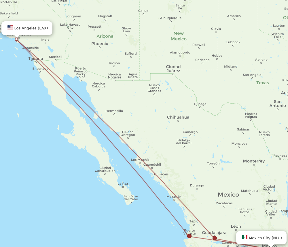 Flights from Los Angeles to Mexico City LAX to NLU Flight Routes