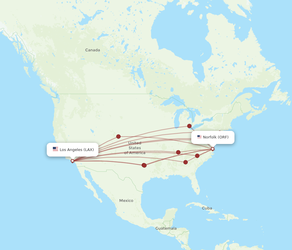 Flights from Los Angeles to Norfolk LAX to ORF Flight Routes