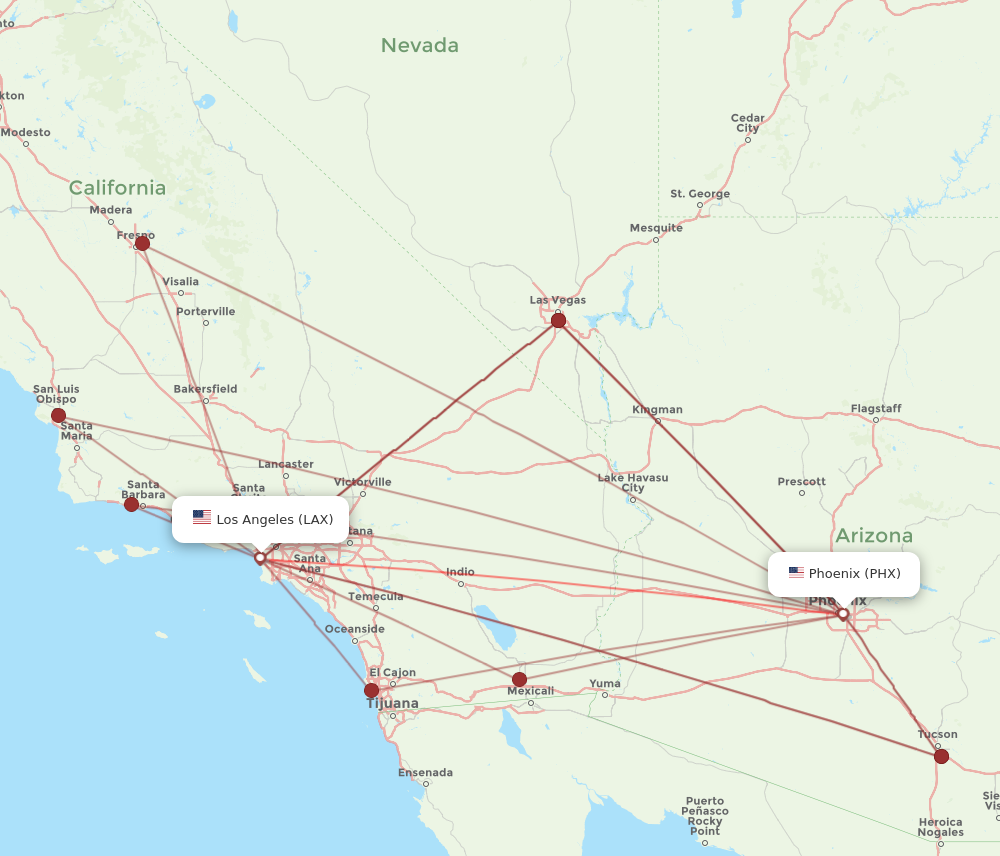 Flights from Los Angeles to Phoenix LAX to PHX Flight Routes