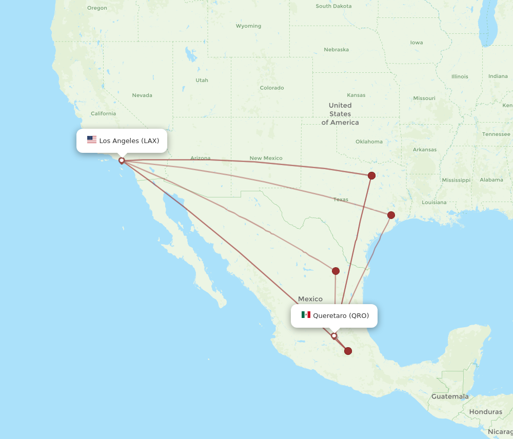 All Flight Routes From Los Angeles To Queretaro, Lax To Qro - Flight Routes