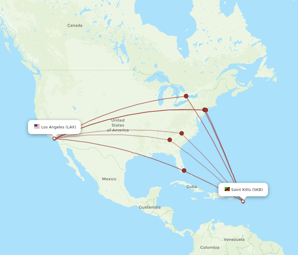 All flight routes from Los Angeles to Saint Kitts, LAX to SKB - Flight ...