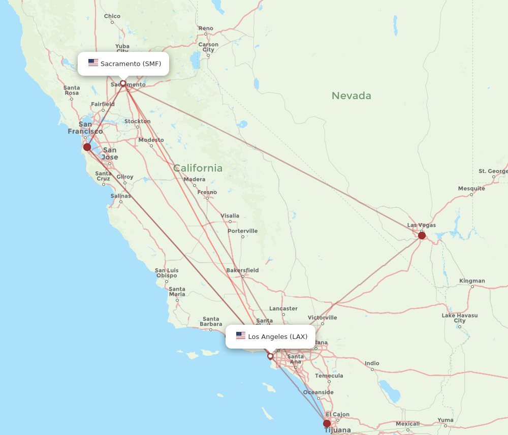 Flights from Los Angeles to Sacramento LAX to SMF Flight Routes