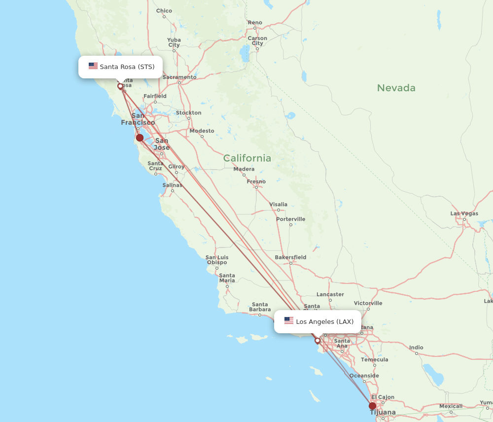 Flights from Los Angeles to Santa Rosa LAX to STS Flight Routes