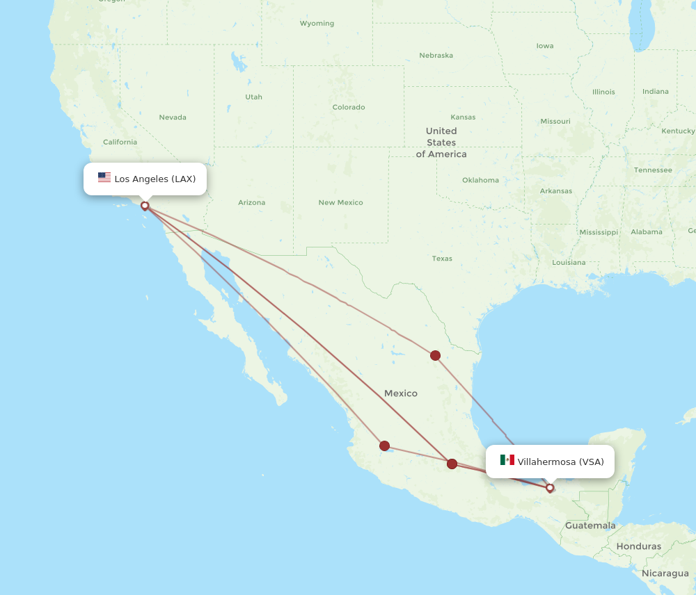 Flights from Los Angeles to Villahermosa LAX to VSA Flight Routes