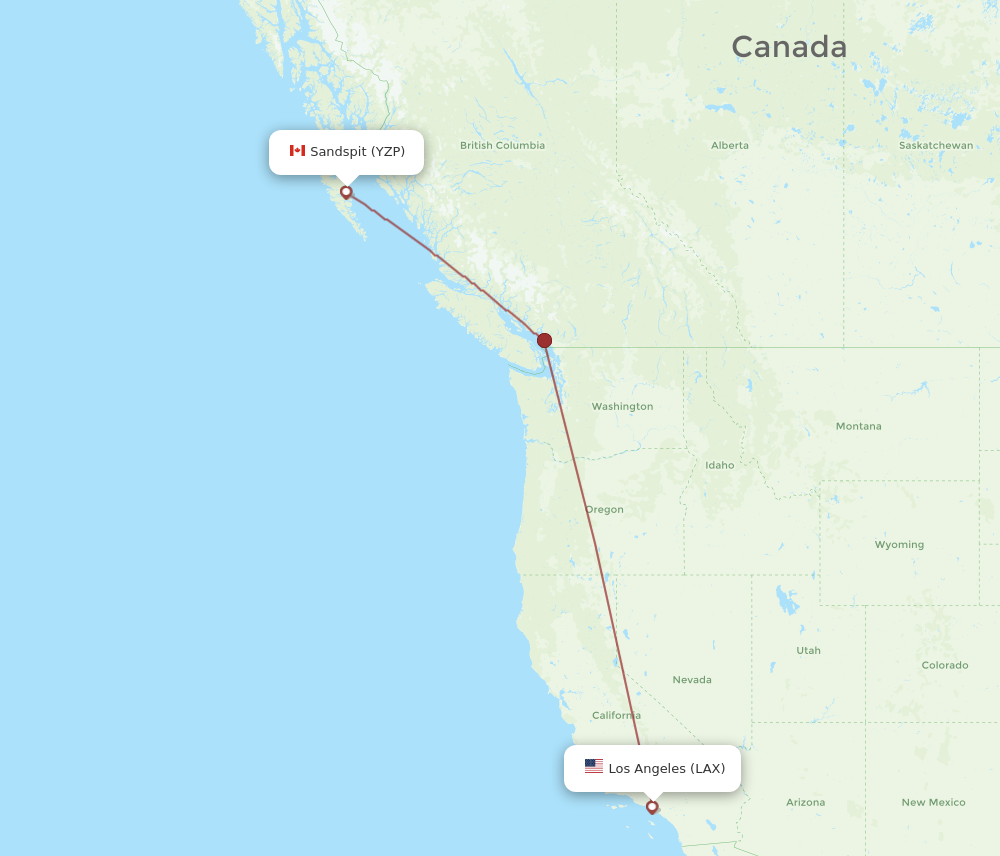 Flights from Los Angeles to Sandspit LAX to YZP Flight Routes