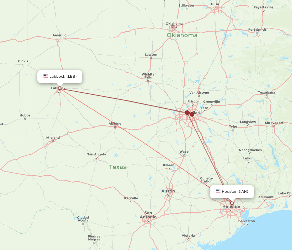 Flights from Lubbock to Houston LBB to IAH Flight Routes