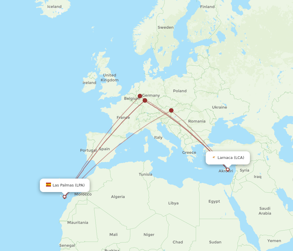 LCA to LPA flights and routes map