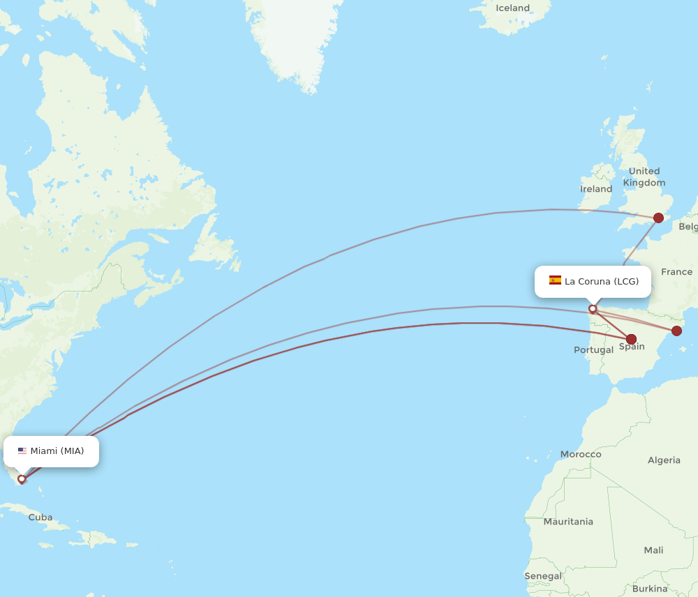 Flights from La Coruna to Miami LCG to MIA Flight Routes