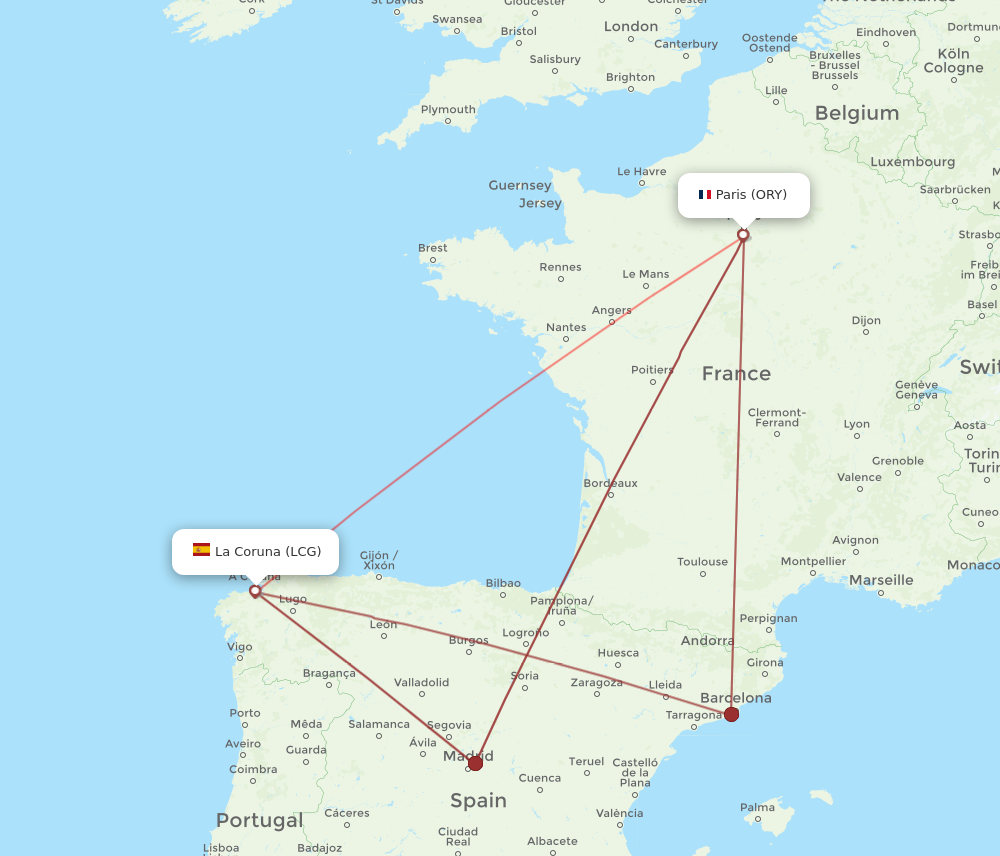 Flights from La Coruna to Paris LCG to ORY Flight Routes