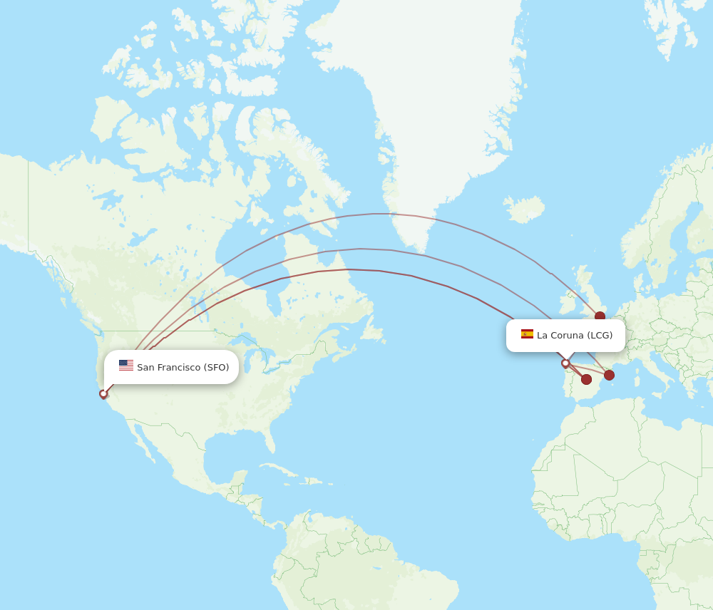 Flights from La Coruna to San Francisco LCG to SFO Flight Routes