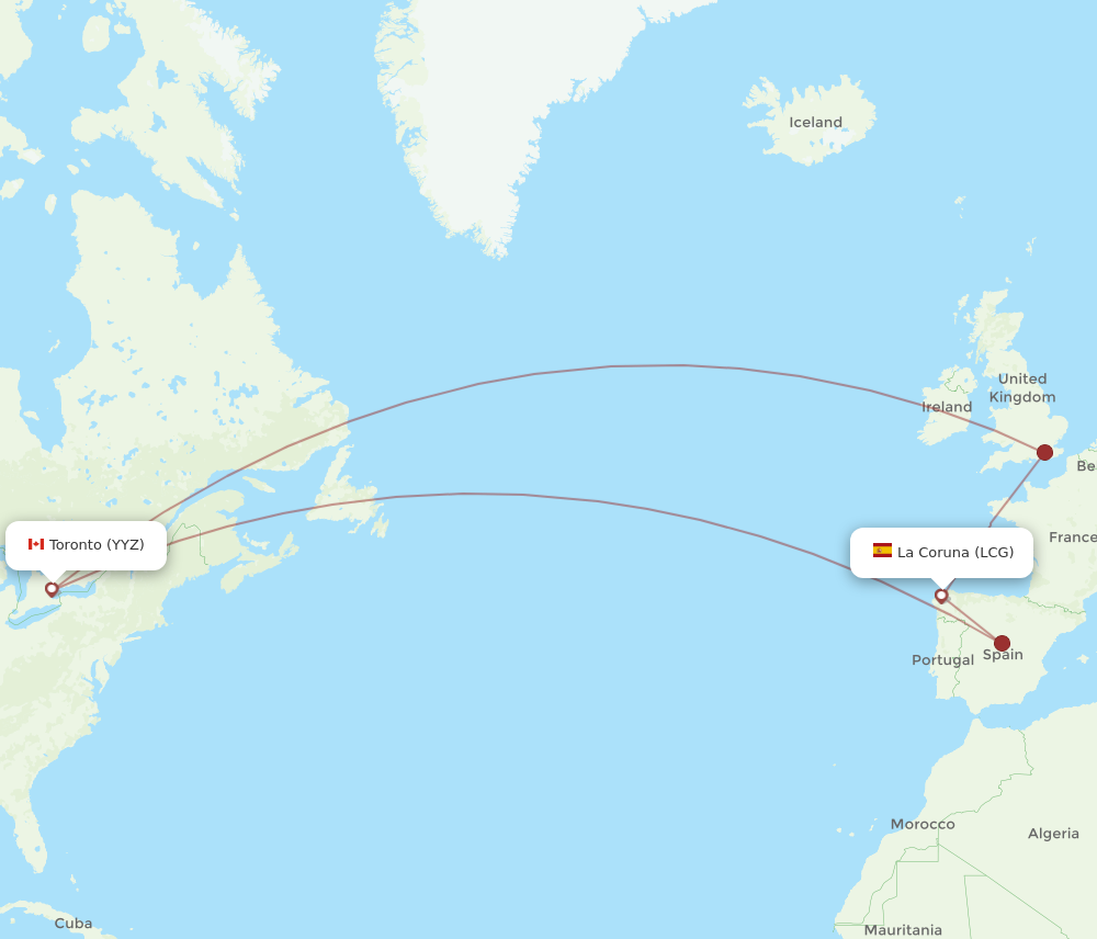 Flights from La Coruna to Toronto LCG to YYZ Flight Routes