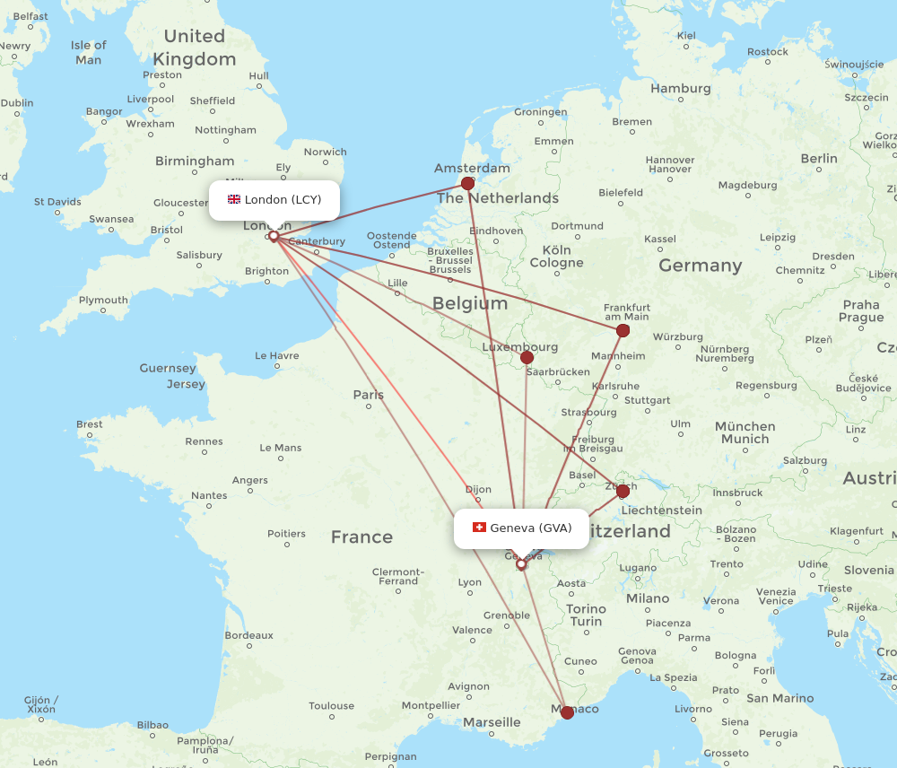 Flights from London to Geneva LCY to GVA Flight Routes