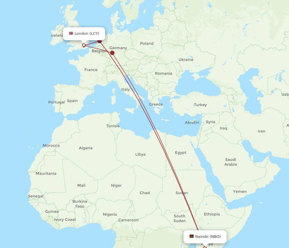 Flights from London to Nairobi LCY to NBO Flight Routes