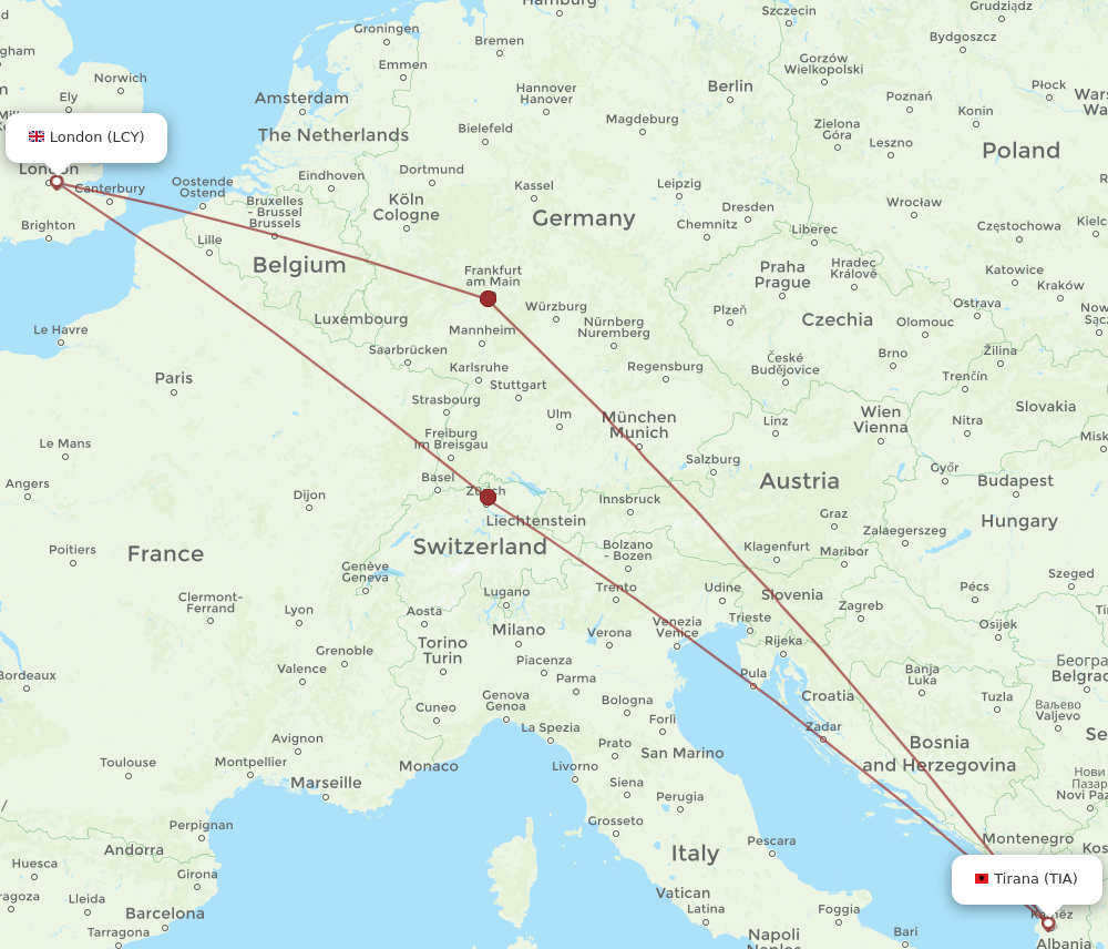 Flights from London to Tirana LCY to TIA Flight Routes