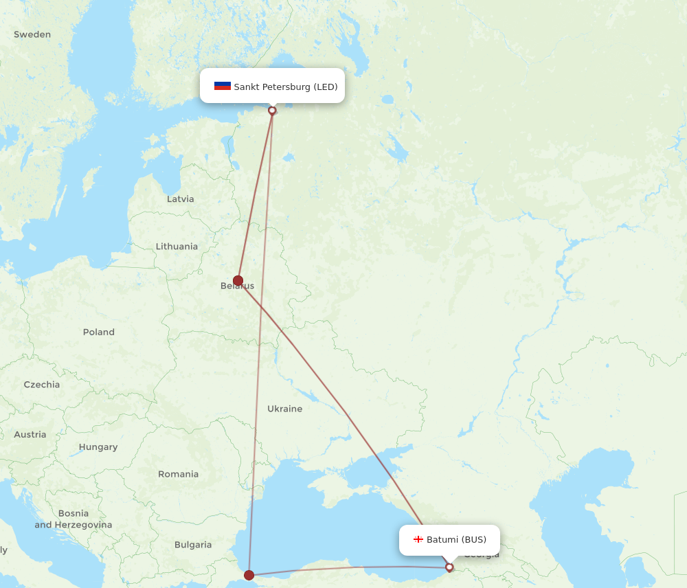 All flight routes from Saint Petersburg to Batumi, LED to BUS - Flight ...