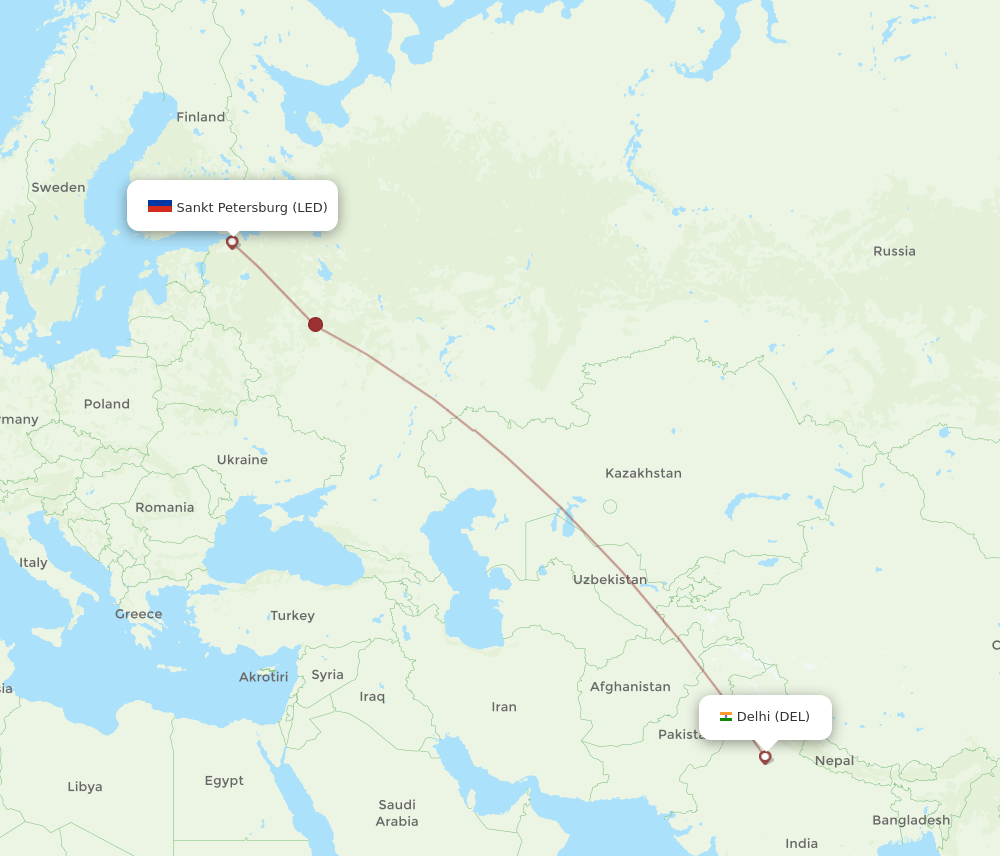 All Flight Routes From Saint Petersburg To Delhi, Led To Del - Flight 