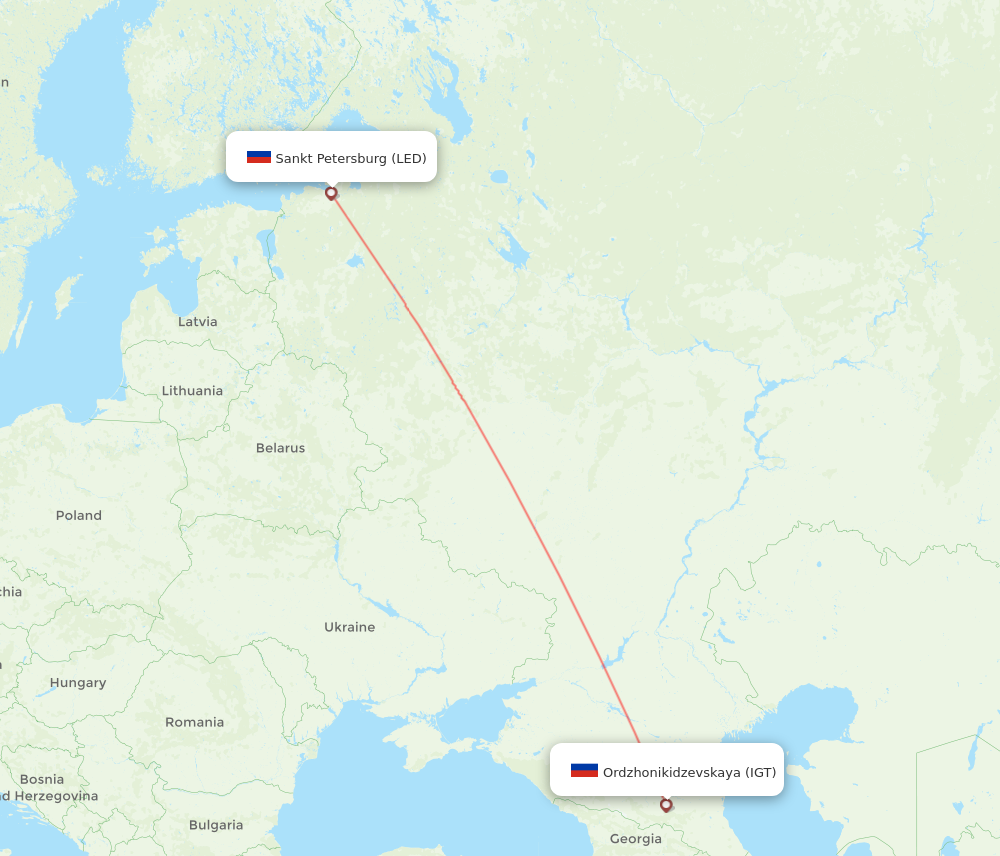 All flight routes from Saint Petersburg to Ordzhonikidzevskaya, LED to ...