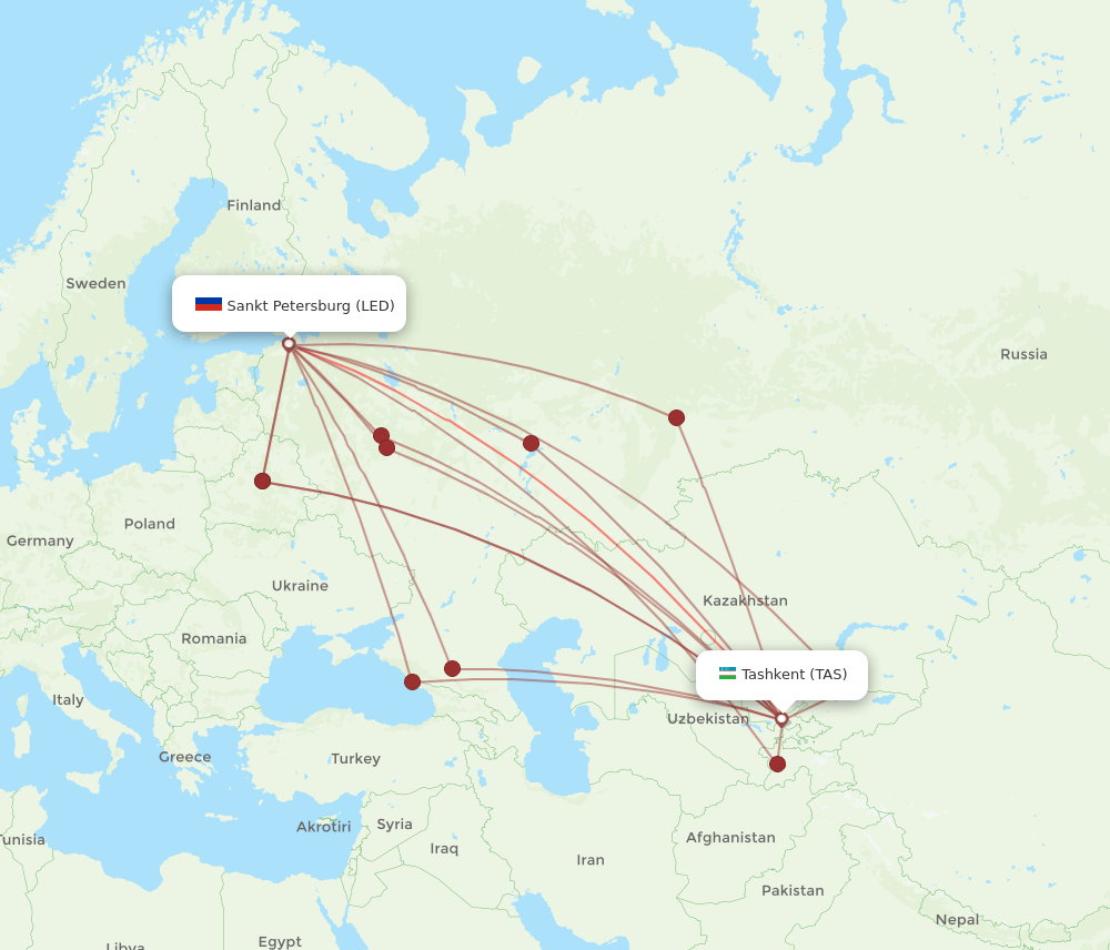 Flights From Saint Petersburg To Tashkent, Led To Tas - Flight Routes