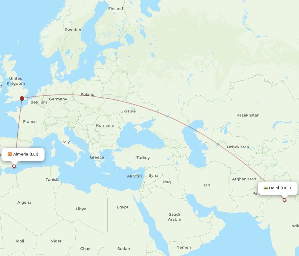 Flights from Delhi to Almeria, DEL to LEI Flight Routes