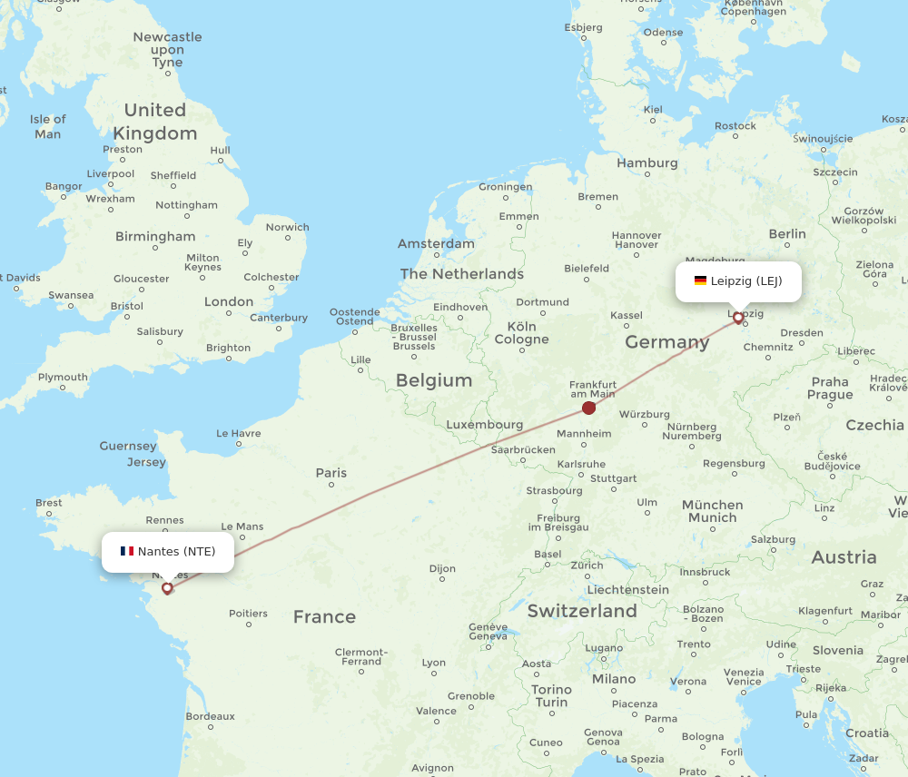 Flights from LeipzigHalle to Nantes, LEJ to NTE - Flight Routes