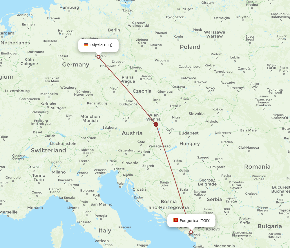 Flights from Leipzig Halle to Podgorica LEJ to TGD Flight Routes