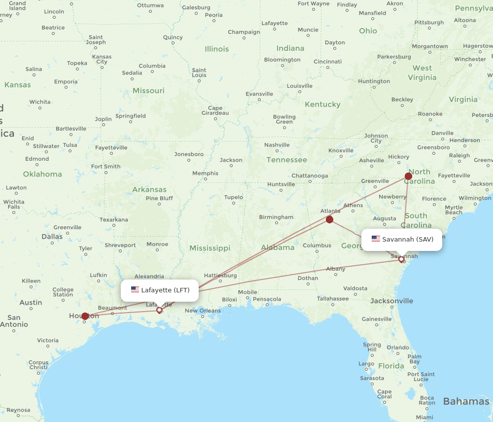 Flights from Lafayette to Savannah LFT to SAV Flight Routes